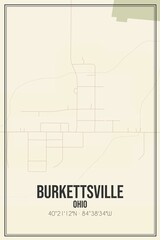 Retro US city map of Burkettsville, Ohio. Vintage street map.