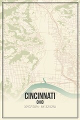 Retro US city map of Cincinnati, Ohio. Vintage street map.