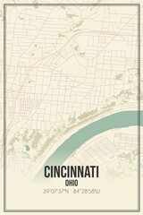 Retro US city map of Cincinnati, Ohio. Vintage street map.