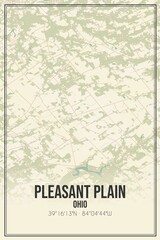 Retro US city map of Pleasant Plain, Ohio. Vintage street map.