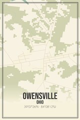 Retro US city map of Owensville, Ohio. Vintage street map.