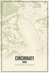 Retro US city map of Cincinnati, Ohio. Vintage street map.