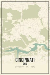 Retro US city map of Cincinnati, Ohio. Vintage street map.