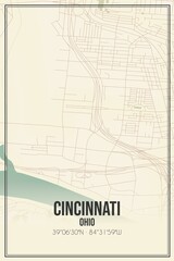 Retro US city map of Cincinnati, Ohio. Vintage street map.