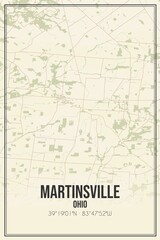 Retro US city map of Martinsville, Ohio. Vintage street map.