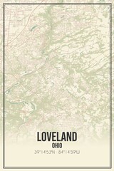 Retro US city map of Loveland, Ohio. Vintage street map.