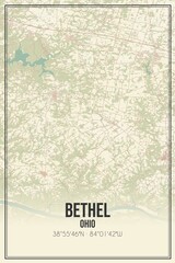 Retro US city map of Bethel, Ohio. Vintage street map.
