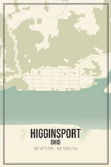 Retro US city map of Higginsport, Ohio. Vintage street map.