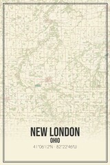 Retro US city map of New London, Ohio. Vintage street map.