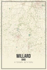 Retro US city map of Willard, Ohio. Vintage street map.