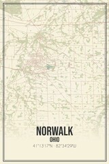 Retro US city map of Norwalk, Ohio. Vintage street map.