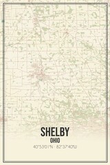 Retro US city map of Shelby, Ohio. Vintage street map.