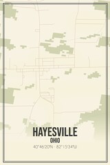 Retro US city map of Hayesville, Ohio. Vintage street map.