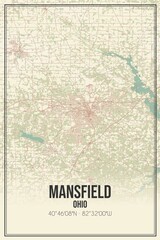 Retro US city map of Mansfield, Ohio. Vintage street map.