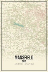 Retro US city map of Mansfield, Ohio. Vintage street map.