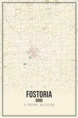 Retro US city map of Fostoria, Ohio. Vintage street map.