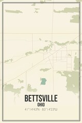 Retro US city map of Bettsville, Ohio. Vintage street map.