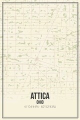 Retro US city map of Attica, Ohio. Vintage street map.
