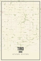 Retro US city map of Tiro, Ohio. Vintage street map.