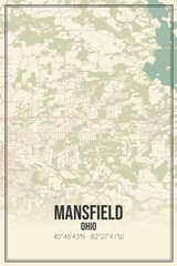 Retro US city map of Mansfield, Ohio. Vintage street map.