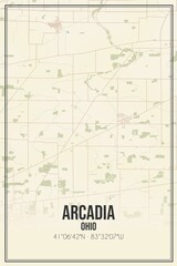 Retro US city map of Arcadia, Ohio. Vintage street map.