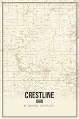 Retro US city map of Crestline, Ohio. Vintage street map.