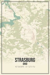 Retro US city map of Strasburg, Ohio. Vintage street map.