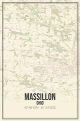 Retro US city map of Massillon, Ohio. Vintage street map.
