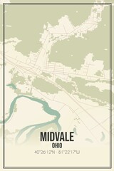 Retro US city map of Midvale, Ohio. Vintage street map.
