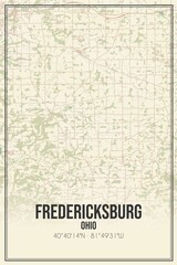 Retro US city map of Fredericksburg, Ohio. Vintage street map.