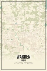 Retro US city map of Warren, Ohio. Vintage street map.