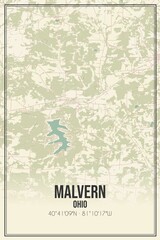 Retro US city map of Malvern, Ohio. Vintage street map.