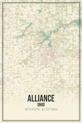 Retro US city map of Alliance, Ohio. Vintage street map.