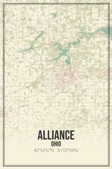 Fototapeta premium Retro US city map of Alliance, Ohio. Vintage street map.