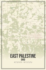 Retro US city map of East Palestine, Ohio. Vintage street map.