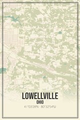 Retro US city map of Lowellville, Ohio. Vintage street map.