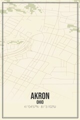 Retro US city map of Akron, Ohio. Vintage street map.