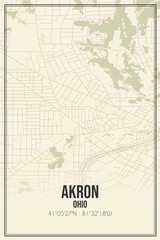 Retro US city map of Akron, Ohio. Vintage street map.