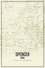 Retro US city map of Spencer, Ohio. Vintage street map.