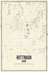 Retro US city map of Rittman, Ohio. Vintage street map.