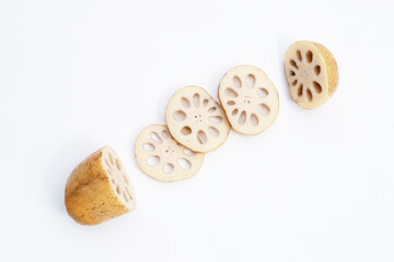 Lotus root on white background