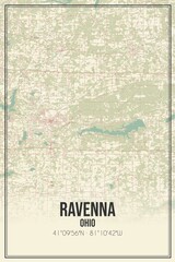 Retro US city map of Ravenna, Ohio. Vintage street map.