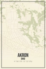 Retro US city map of Akron, Ohio. Vintage street map.