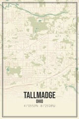 Retro US city map of Tallmadge, Ohio. Vintage street map.