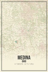 Retro US city map of Medina, Ohio. Vintage street map.