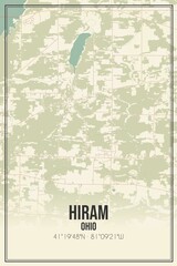 Retro US city map of Hiram, Ohio. Vintage street map.