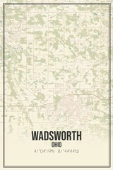 Retro US city map of Wadsworth, Ohio. Vintage street map.
