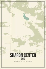 Retro US city map of Sharon Center, Ohio. Vintage street map.