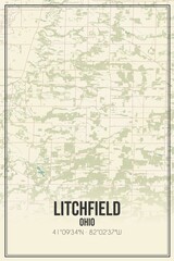 Retro US city map of Litchfield, Ohio. Vintage street map.