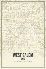 Retro US city map of West Salem, Ohio. Vintage street map.